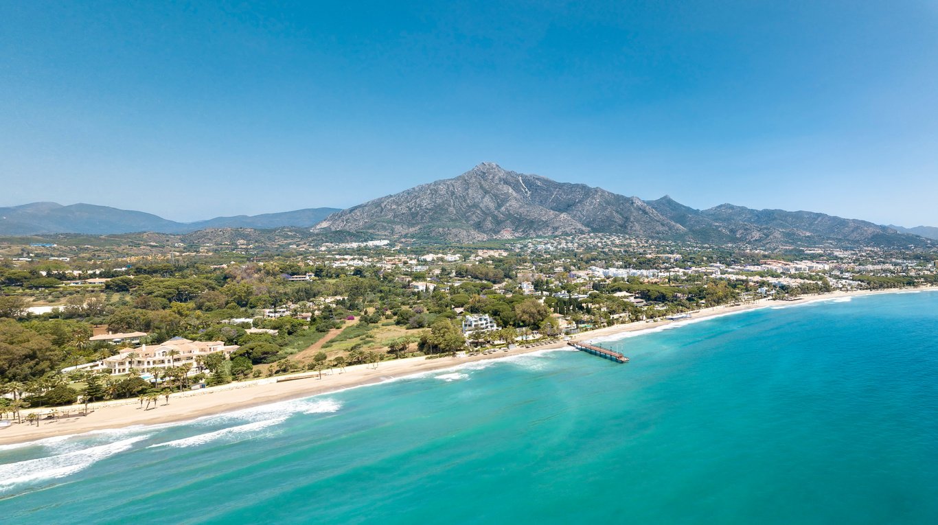 Panoramic aerial view of Casablanca  and Puente Romano beach Marbella